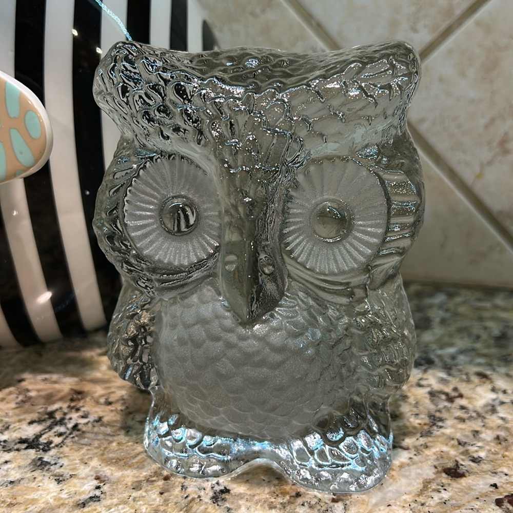 Vintage Art glass paper weight mid century Modern Viking USA made owl